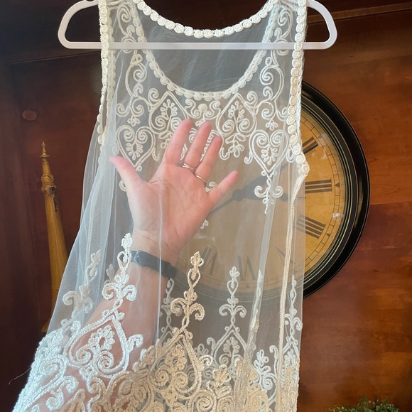 Sheer white lace crochet see thru tunic, tank - Picture 4 of 7